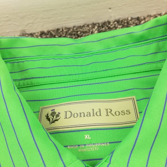 Donald Ross Stonewall Links Polo Shirt Striped Green Blue Mens XL - Picture 4 of 8
